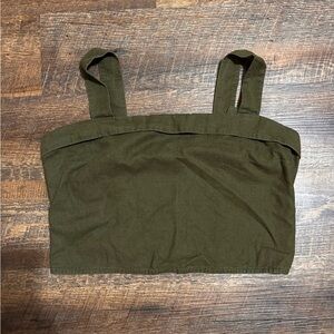 Abercrombie & Fitch Cropped Linen Tank Top Womens Size L Smocked Army Green